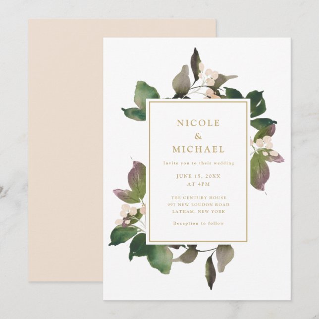 Elegant Pink Floral Greenery Wedding Invitation (Front/Back)