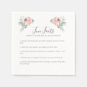 Elegant Pink Floral Grey & White Fun Facts Wedding Napkins