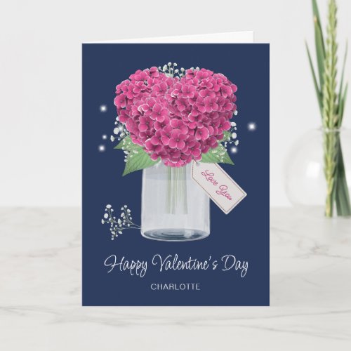 Elegant Pink Floral Heart Photo Valentines Day Holiday Card