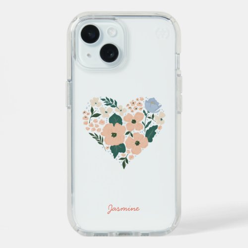 Elegant Pink Floral Heart iPhone 15 Case