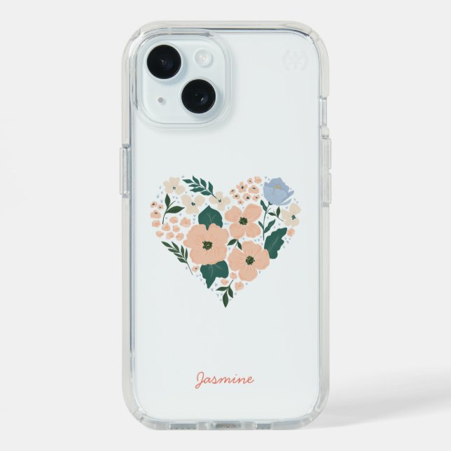 Elegant Pink Floral Heart Speck iPhone Case (Front (Blue))