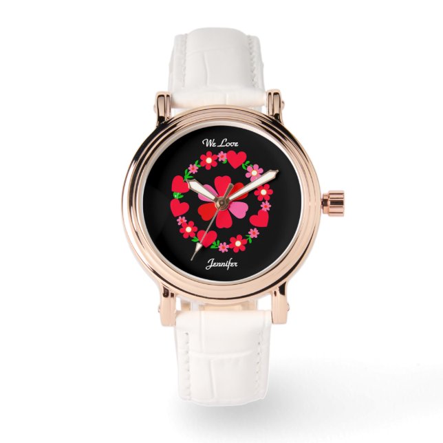 Elegant  pink floral hearts, Valentine’s with text Watch (Front)