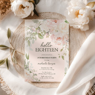 Elegant Pink Floral 'Hello Eighteen' 18th Birthday Invitation