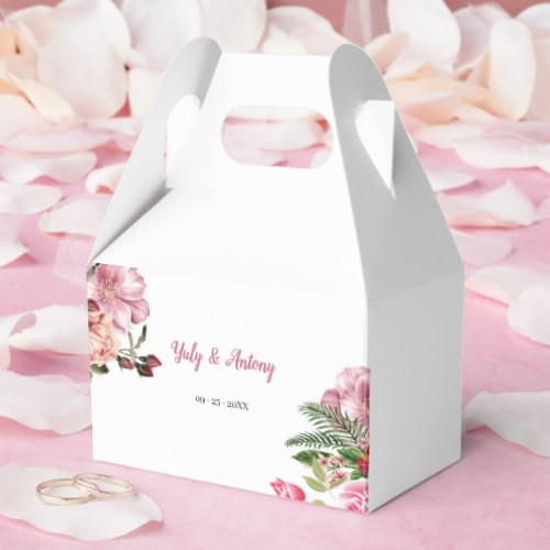 Elegant Pink Floral Hexagon Keepsake Container Favor Boxes