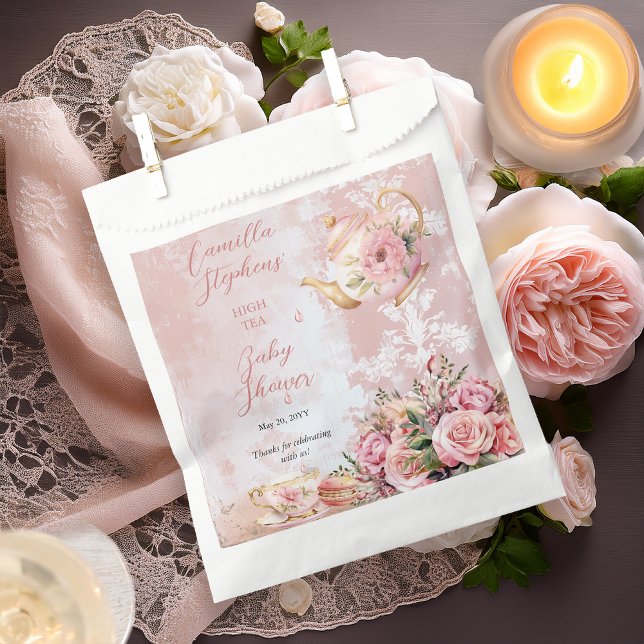 Elegant Pink Floral High Tea Girl Baby Shower Favor Bag (Elegant Pink Roses Floral High Tea Teapot and Teacup Girl Baby Shower Favor Bags)