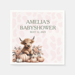 Elegant pink floral highland cow baby shower napkins