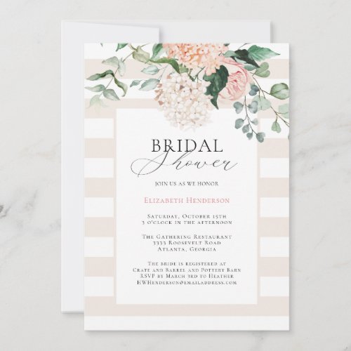 Elegant Pink Floral Hydrangea Bridal Shower Invitation