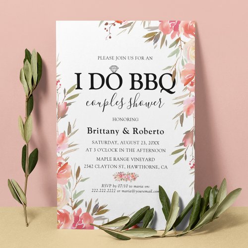 Elegant Pink Floral I Do BBQ Couples Shower Invitation