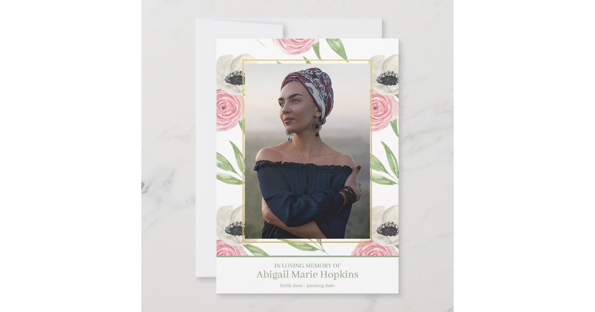 Elegant Pink Floral In Loving Memory Funeral Thank You Card | Zazzle