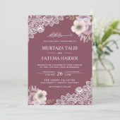 Elegant Pink Floral Lace Islamic Muslim Wedding Invitation (Standing Front)