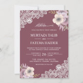 Elegant Pink Floral Lace Islamic Muslim Wedding Invitation (Front)