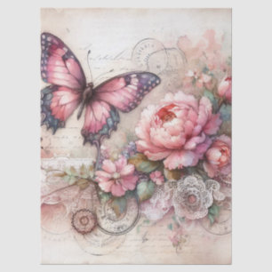 Elegant Pink Floral & Lace Vintage Decoupage Tissue Paper