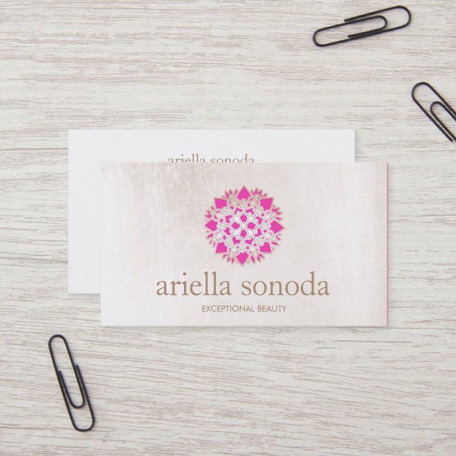 Elegant Pink Floral Lotus Beauty Salon and Spa Business Card (Front/Back In Situ)