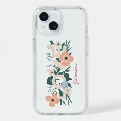 Elegant Pink Floral LOVE iPhone 15 Case