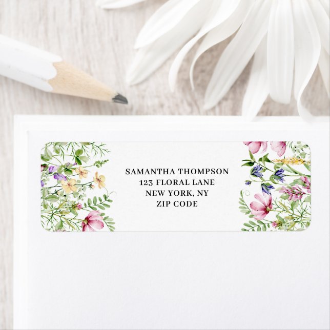 Elegant Pink Floral Meadow  Label (Insitu)