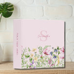 Elegant Pink Floral Meadow Monogram  3 Ring Binder<br><div class="desc">Elegant pink floral meadow binder with monogram and name. Pretty,  whimsical summer watercolor wildflower design. Easy to change the monogram,  name and add your own text to the spine. Perfect for school or office.</div>