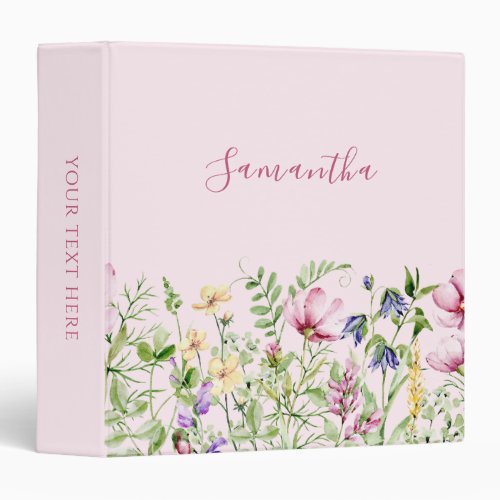 Elegant Pink Floral Meadow Personalized 3 Ring Binder