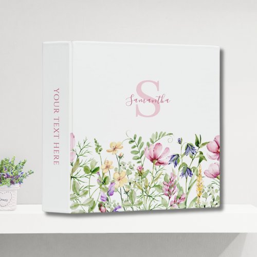 Elegant Pink Floral Meadow Personalized 3 Ring Binder