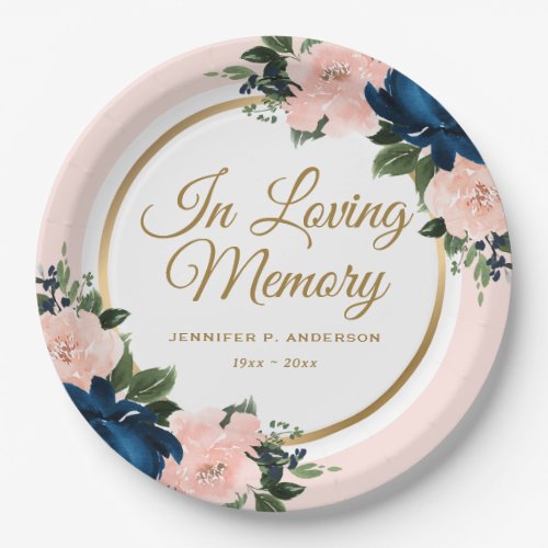 Elegant Pink Floral Memorial Funeral Paper Plates