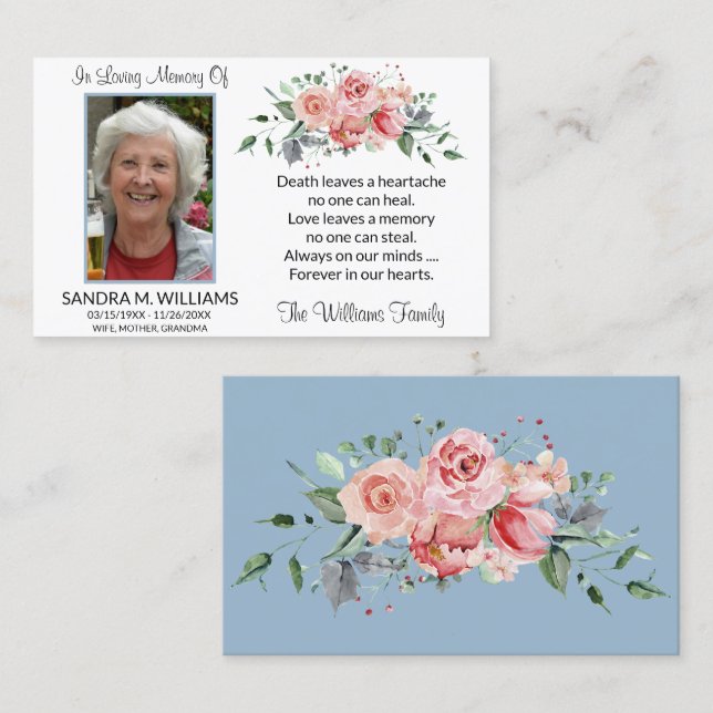 Elegant Pink Floral Memorial Prayer Card (Front/Back)