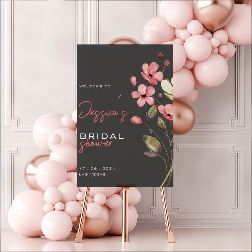 Elegant Pink Floral Minimal Modern Script Gray Foam Board