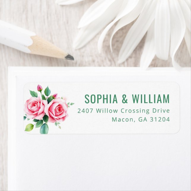 Elegant Pink Floral Minimalist Roses Label (Insitu)