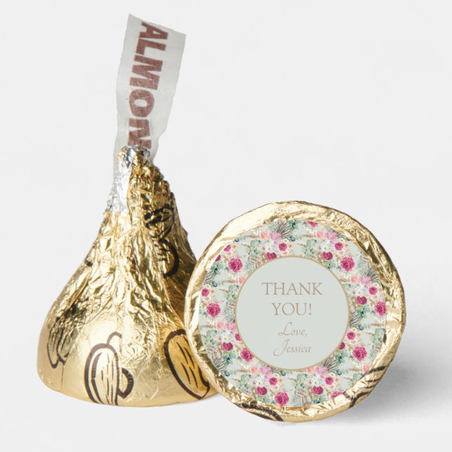 Elegant Pink Floral Mint Green Thank You Wedding Hershey®'s Kisses® (Front)