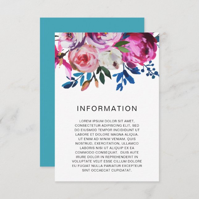 Elegant Pink Floral Modern Wedding Enclosure Card (Front/Back)
