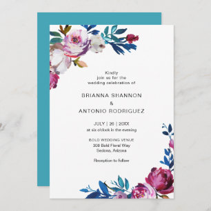 Elegant Pink Floral Modern Wedding Invitation