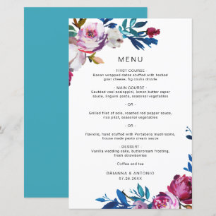 Elegant Pink Floral Modern Wedding Menu