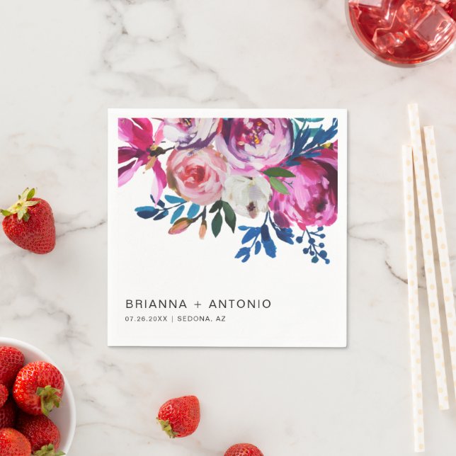 Elegant Pink Floral Modern Wedding Napkins (Insitu)