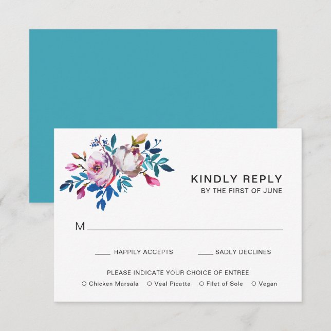Elegant Pink Floral Modern Wedding RSVP Card (Front/Back)