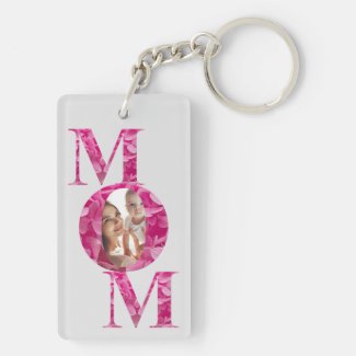 Elegant Pink Floral MOM Lettering Custom Photo