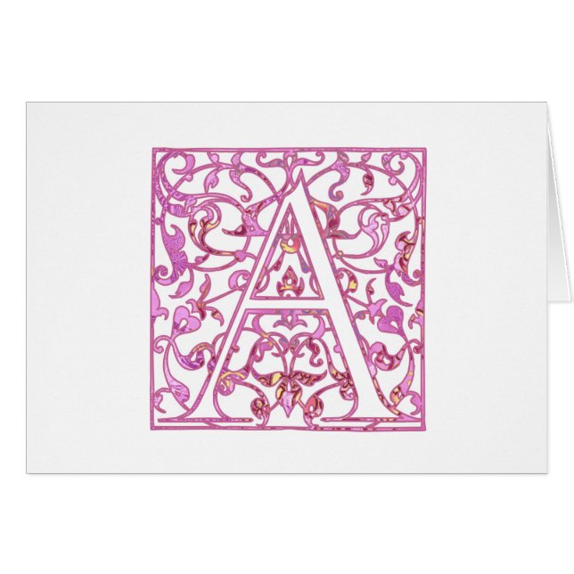 Elegant Pink Floral Monogram “A”  Cards (Front Horizontal)