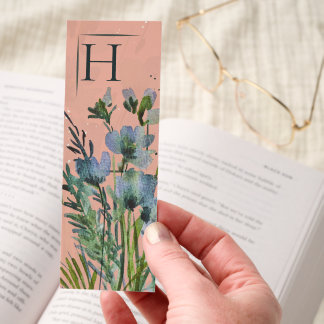Elegant Pink Floral Monogram Bookmark 