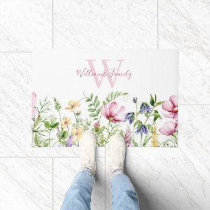 Elegant Pink Floral Monogram Doormat