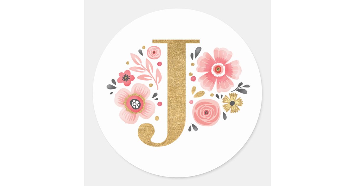 Floral Initial Letter J, Monogram Sticker for Sale by PinkLotusArt