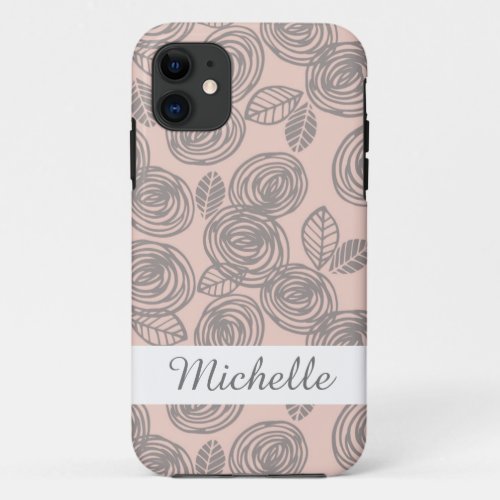 Elegant Pink Floral Monogrammed iPhone 11 Case