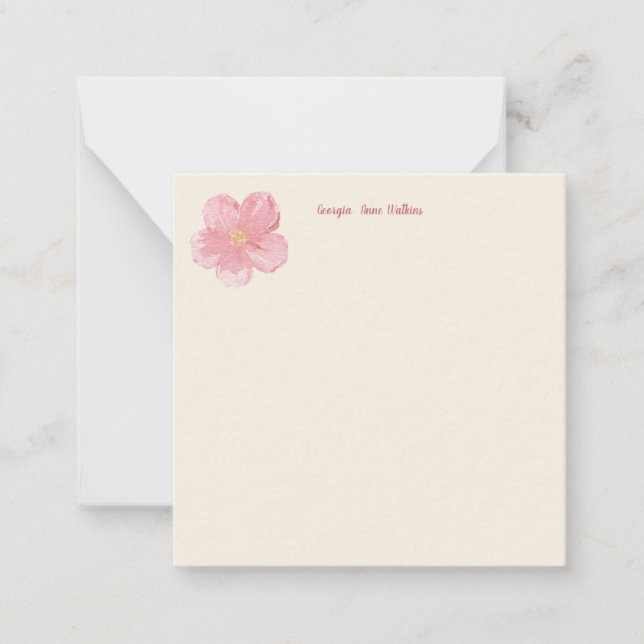 Elegant Pink Floral Monogrammed Note Card (Front)