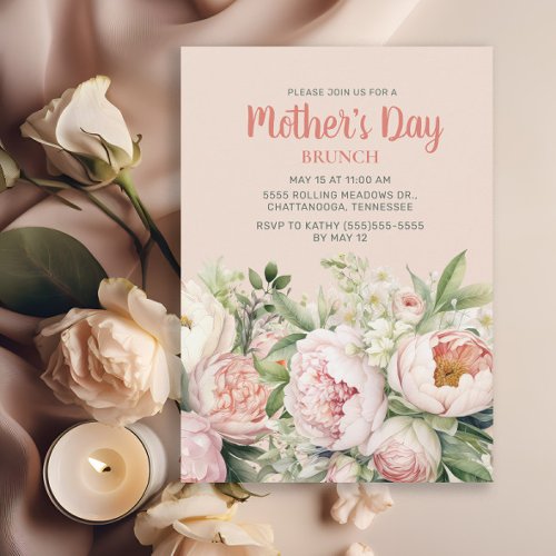 Elegant Pink Floral Mothers Day Brunch Invitation