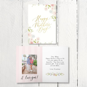 Elegant Pink Floral Mother's Day Foil Greeting Car Foil Holiday Card