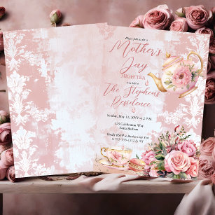 Elegant Pink Floral Mother's Day High Tea  Invitation