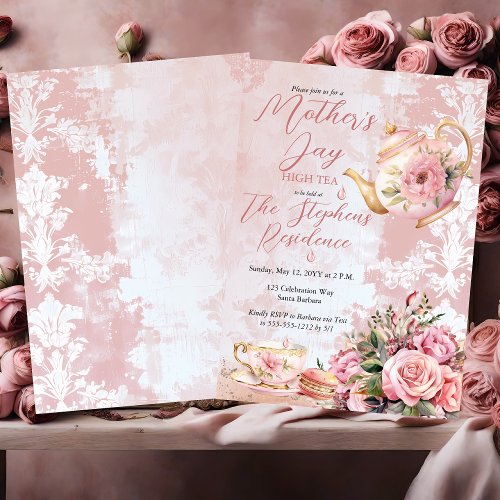 Elegant Pink Floral Mothers Day High Tea  Invitation