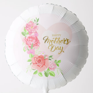 Elegant Pink Floral Mother's Day Rose Heart Balloon