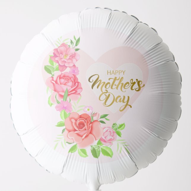Elegant Pink Floral Mother's Day Rose Heart Balloon (Front)
