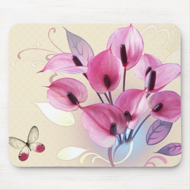 elegant pink floral mouse pad (Front)