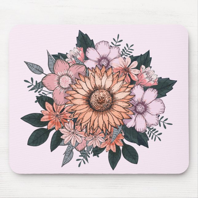Elegant Pink Floral Mouse Pad (Front)