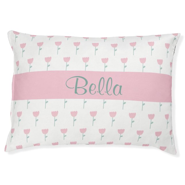 Elegant Pink Floral Name Animal Bedding Pet Bed (Front)