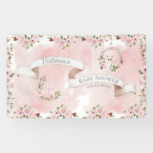 Elegant Pink Floral Name Girl Baby Shower Banner