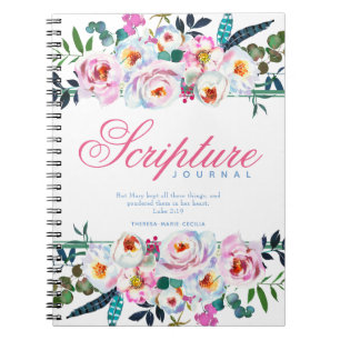 Elegant Pink Floral Named Scripture Journal